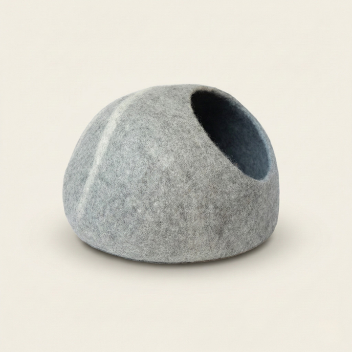 White Striped Wool Felt Cat Cave