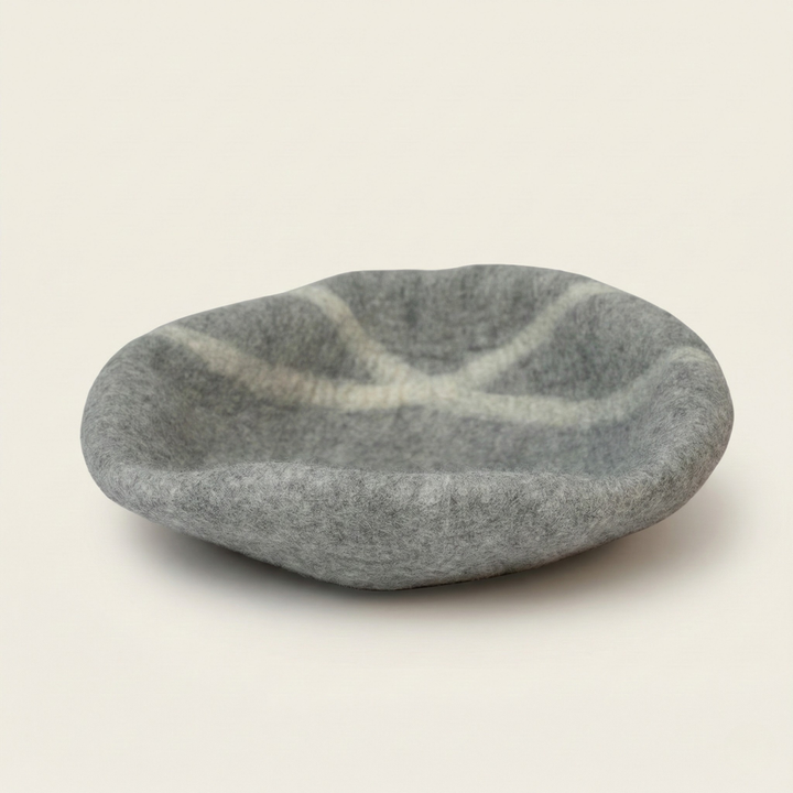 White Striped Wool Felt Cat Cave