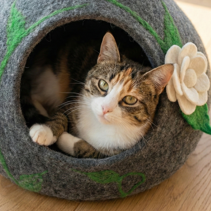 Top Knot Wool Felt Cat Cave