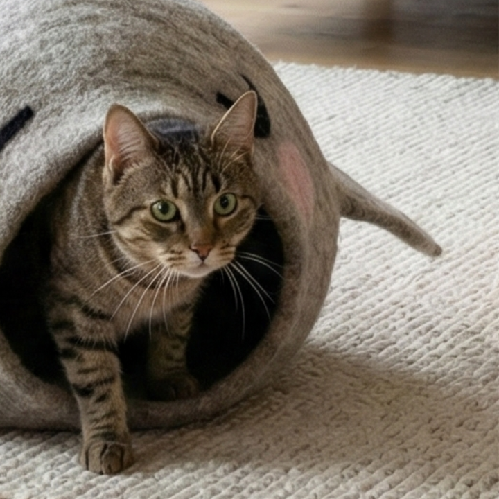 Whale Shaped Wool Felt Cat Cave