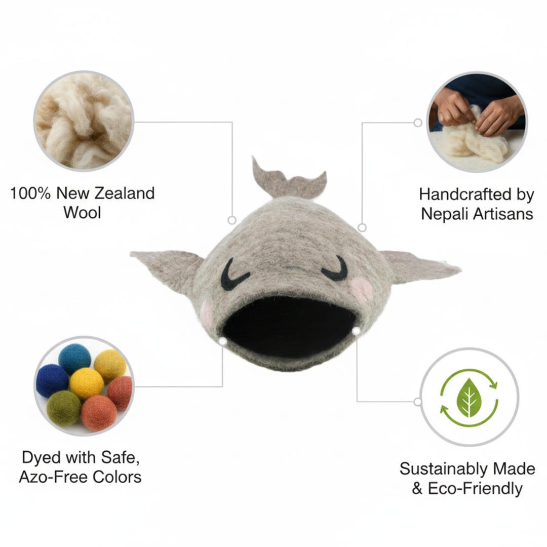 Whale Shaped Wool Felt Cat Cave