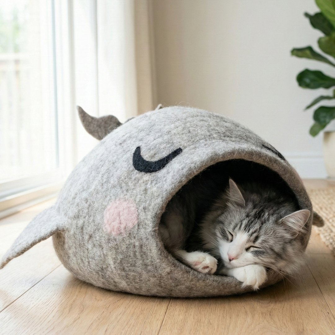Whale Shaped Wool Felt Cat Cave